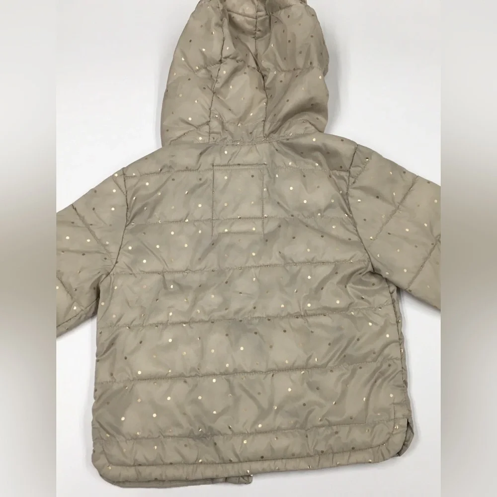 Gap Unicorn Puffer Rain Jacket 18-24 Months Tan Gold Polka Dot Water Resistant